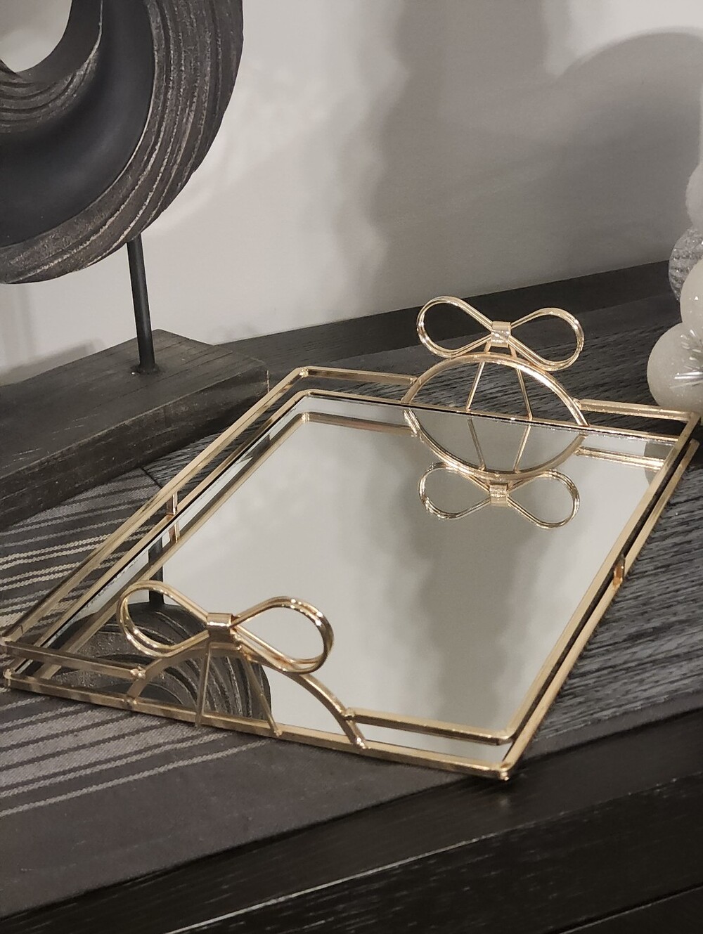 Gold Bow Mirror Tray
